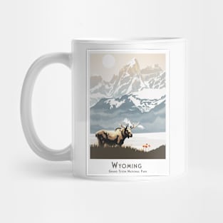 Abstract - Retro - Vintage Wyoming Grand Teton National Park Moose Poster Mug